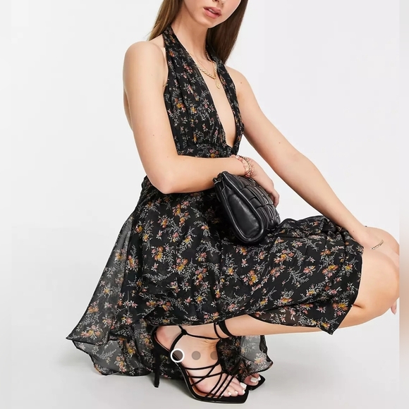 ASOS DESIGN button through ruched midi dress with soft ruffle detail - Picture 1 of 6